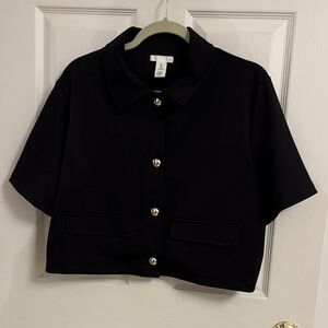 H&M cropped shirt, black with gold buttons
